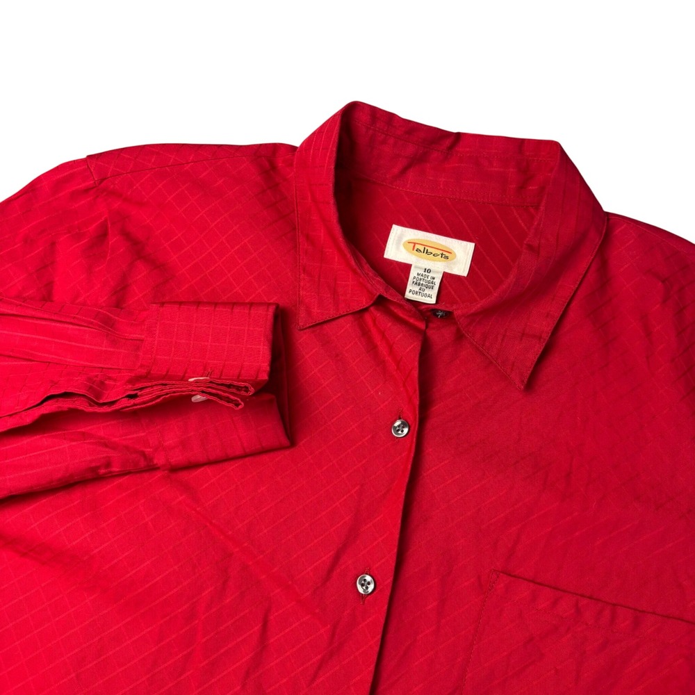 Talbots Red Diamond Pattern Button Down Long Sleeve Shirt Size 10